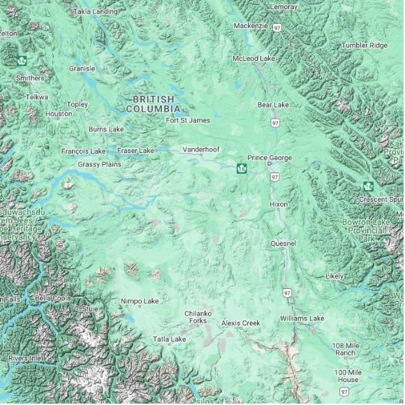 basemap 480 by 480 kilometres with centre at 53.5N 124.0W