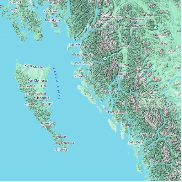 basemap 480 by 480 kilometres with centre at 53.5N 130.0W