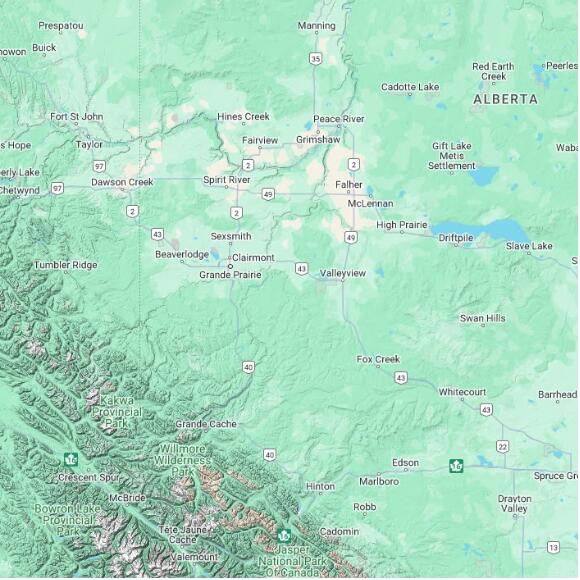 basemap 480 by 480 kilometres with centre at 55.0N 118.0W