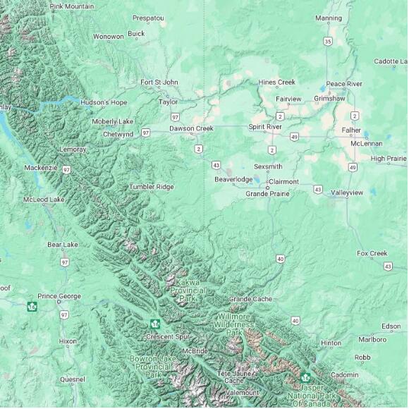 basemap 480 by 480 kilometres with centre at 55.0N 120.0W