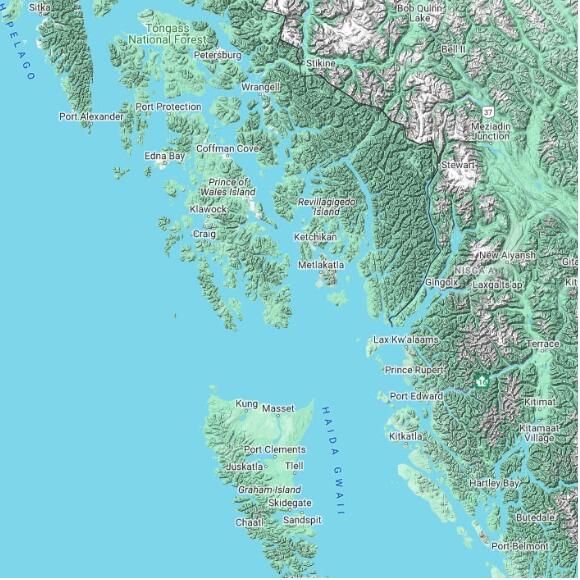 basemap 480 by 480 kilometres with centre at 55.0N 132.0W