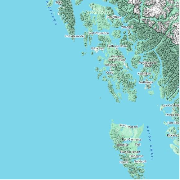 basemap 480 by 480 kilometres with centre at 55.0N 134.0W