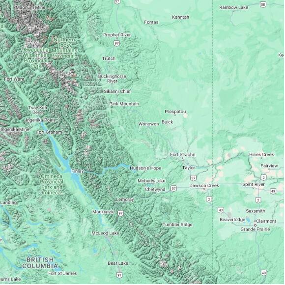 basemap 480 by 480 kilometres with centre at 56.5N 122.0W