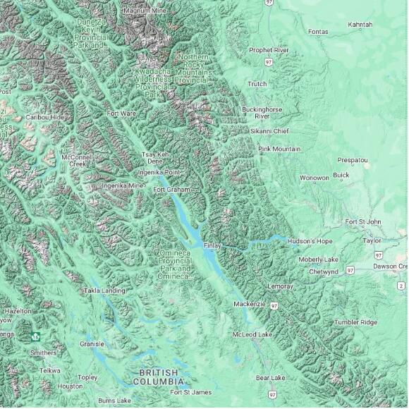 basemap 480 by 480 kilometres with centre at 56.5N 124.0W