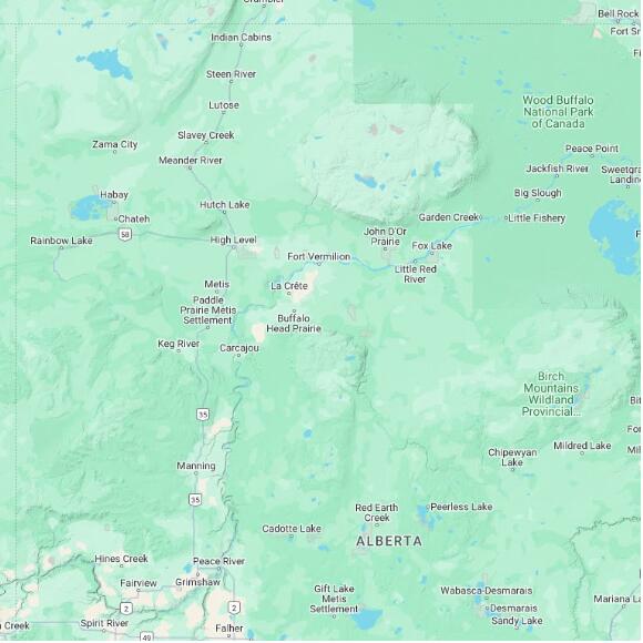 basemap 480 by 480 kilometres with centre at 58.0N 116.0W