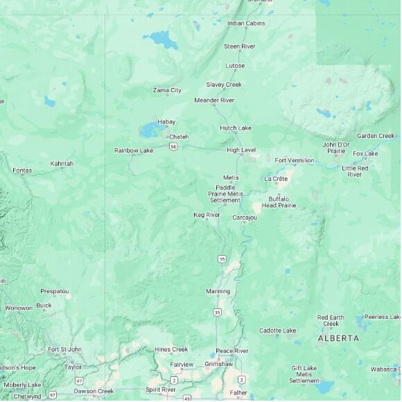 basemap 480 by 480 kilometres with centre at 58.0N 118.0W