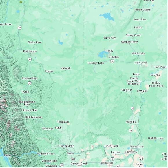 basemap 480 by 480 kilometres with centre at 58.0N 120.0W