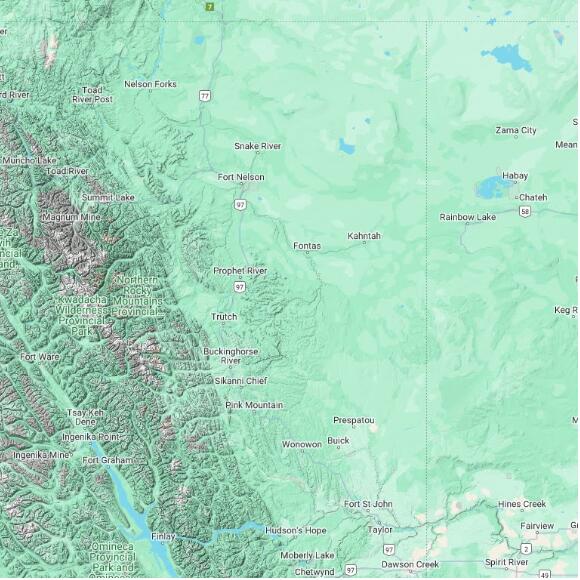 basemap 480 by 480 kilometres with centre at 58.0N 122.0W