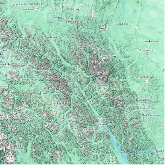 basemap 480 by 480 kilometres with centre at 58.0N 126.0W