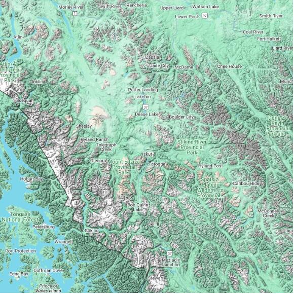 basemap 480 by 480 kilometres with centre at 58.0N 130.0W