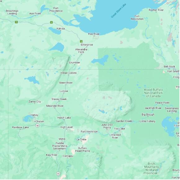 basemap 480 by 480 kilometres with centre at 59.5N 116.0W