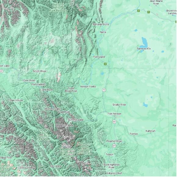 basemap 480 by 480 kilometres with centre at 59.5N 124.0W