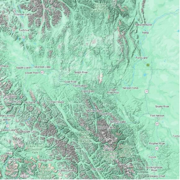 basemap 480 by 480 kilometres with centre at 59.5N 126.0W