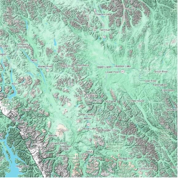 basemap 480 by 480 kilometres with centre at 59.5N 130.0W