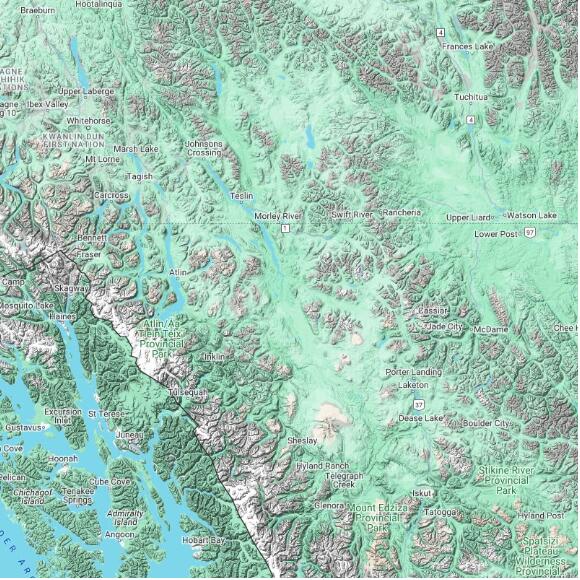 basemap 480 by 480 kilometres with centre at 59.5N 132.0W
