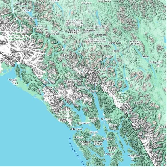 basemap 480 by 480 kilometres with centre at 59.5N 136.0W