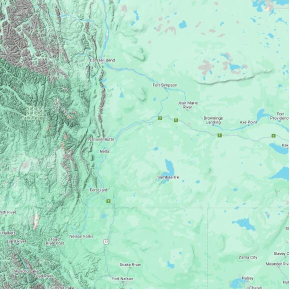 basemap 480 by 480 kilometres with centre at 61.0N 122.0W