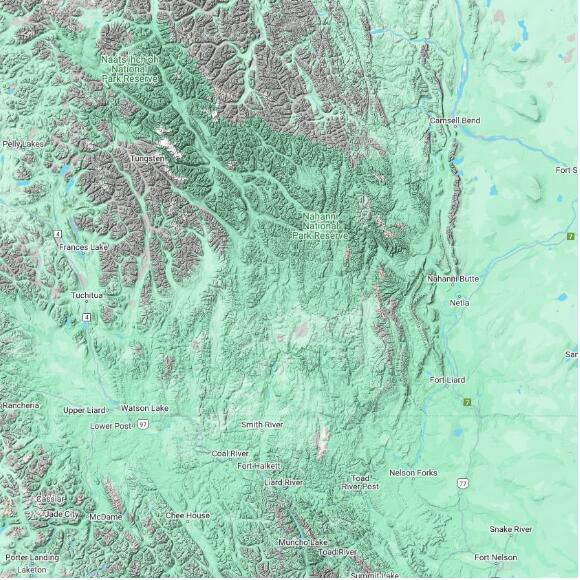 basemap 480 by 480 kilometres with centre at 61.0N 126.0W