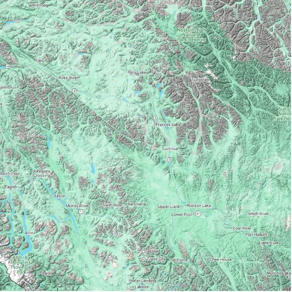 basemap 480 by 480 kilometres with centre at 61.0N 130.0W