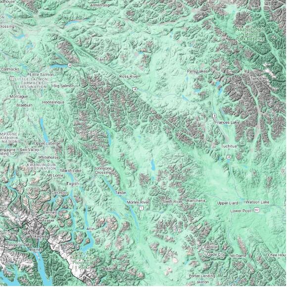 basemap 480 by 480 kilometres with centre at 61.0N 132.0W