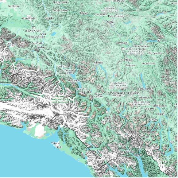 basemap 480 by 480 kilometres with centre at 61.0N 138.0W