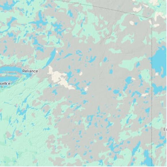 basemap 480 by 480 kilometres with centre at 62.5N 106.0W