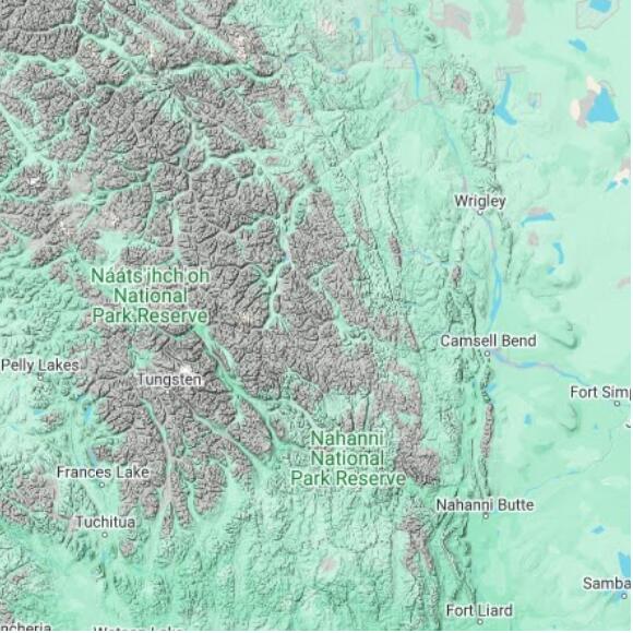 basemap 480 by 480 kilometres with centre at 62.5N 126.0W