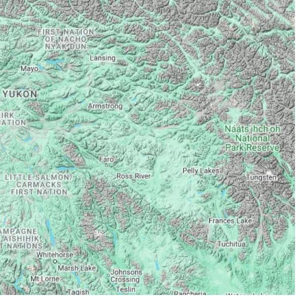 basemap 480 by 480 kilometres with centre at 62.5N 132.0W