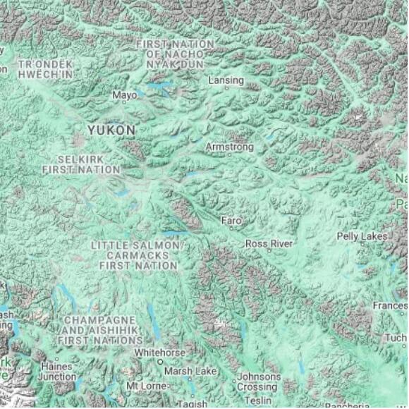 basemap 480 by 480 kilometres with centre at 62.5N 134.0W