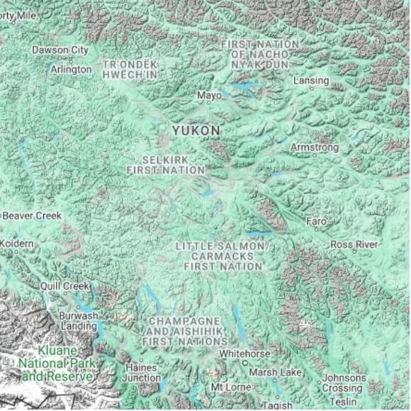 basemap 480 by 480 kilometres with centre at 62.5N 136.0W