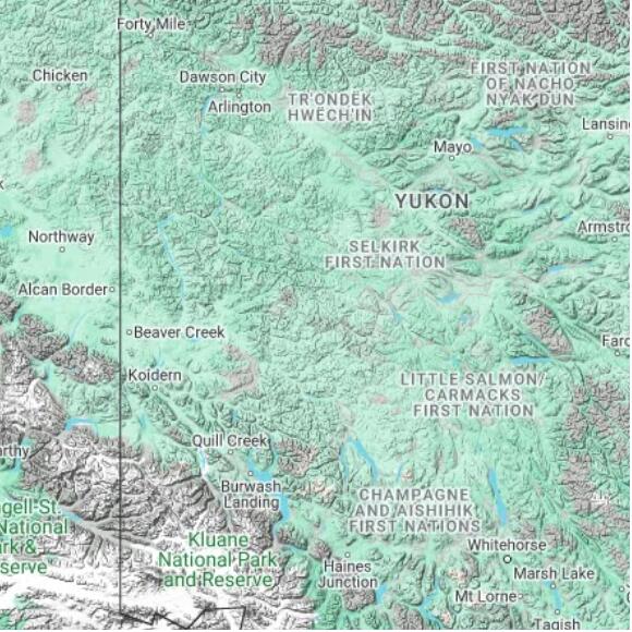 basemap 480 by 480 kilometres with centre at 62.5N 138.0W