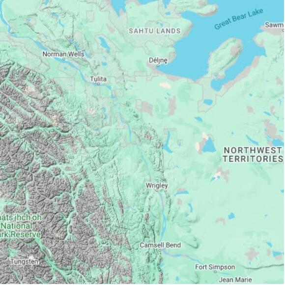 basemap 480 by 480 kilometres with centre at 64.0N 124.0W