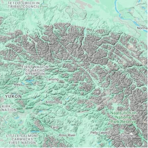 basemap 480 by 480 kilometres with centre at 64.0N 132.0W