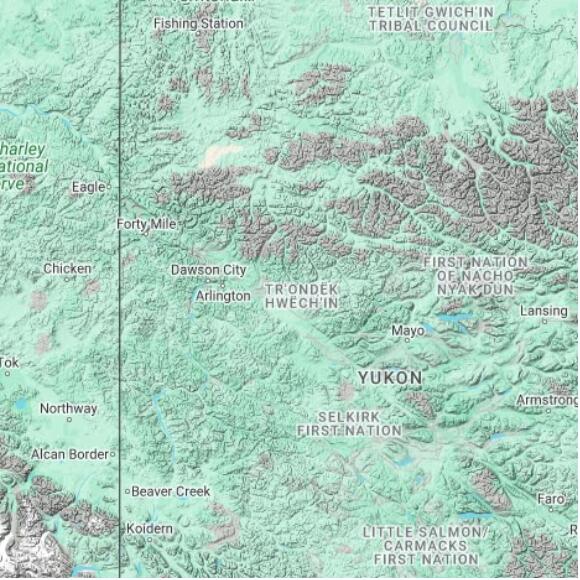 basemap 480 by 480 kilometres with centre at 64.0N 138.0W