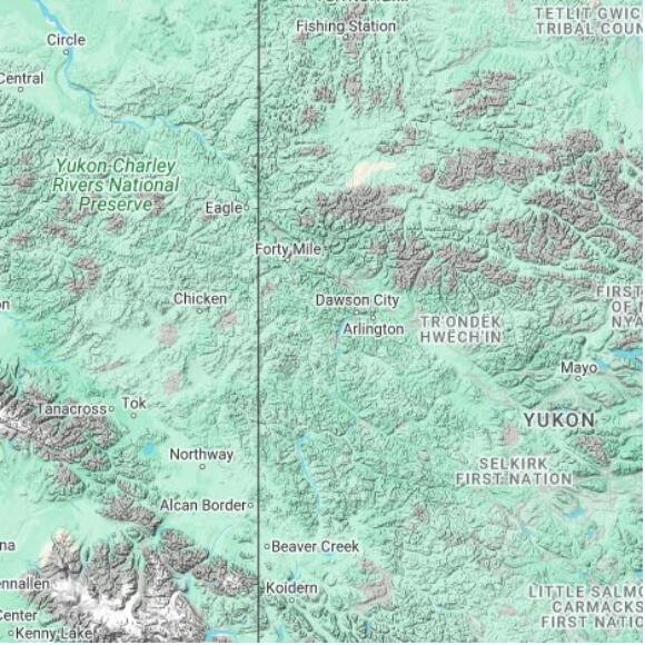 basemap 480 by 480 kilometres with centre at 64.0N 140.0W
