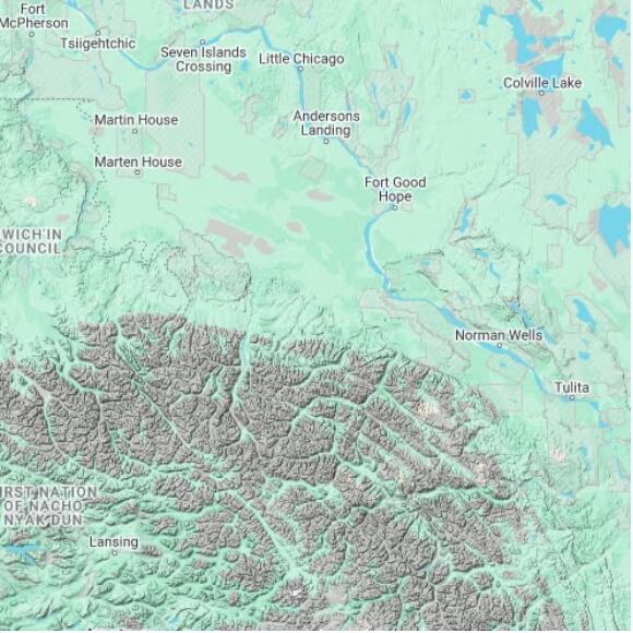 basemap 480 by 480 kilometres with centre at 65.5N 130.0W