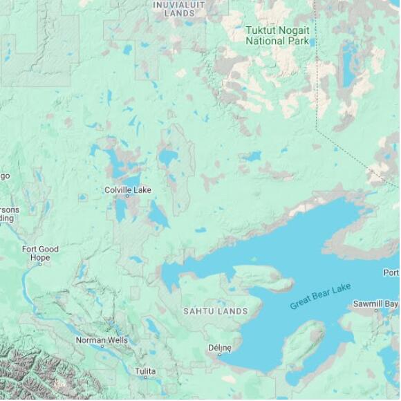 basemap 480 by 480 kilometres with centre at 67.0N 124.0W