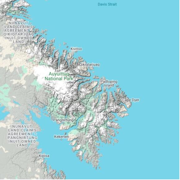 basemap 480 by 480 kilometres with centre at 67.0N 64.0W