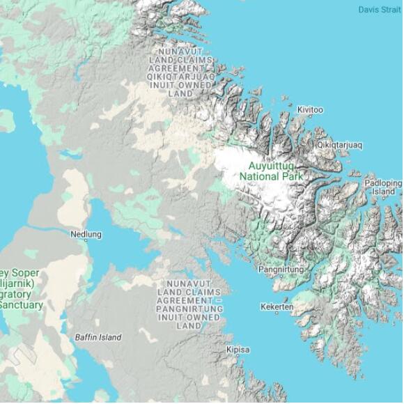 basemap 480 by 480 kilometres with centre at 67.0N 68.0W
