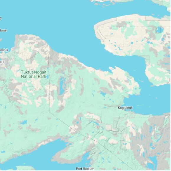 basemap 480 by 480 kilometres with centre at 68.5N 118.0W