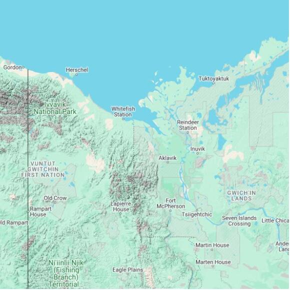 basemap 480 by 480 kilometres with centre at 68.5N 136.0W