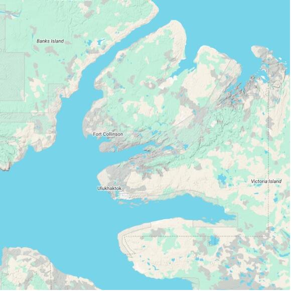 basemap 480 by 480 kilometres with centre at 71.5N 116.0W