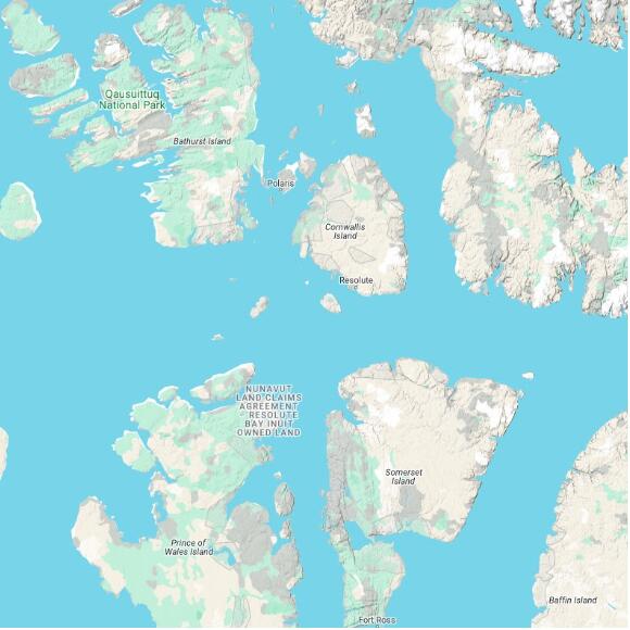 basemap 480 by 480 kilometres with centre at 74.5N 96.0W