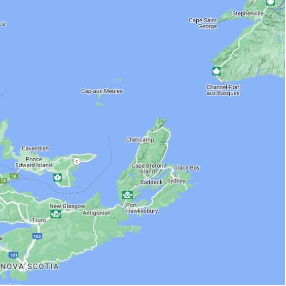 basemap 480 by 480 kms centered on station CAHT at CHETICAMP HIGHLANDS NATIONAL PARK NS