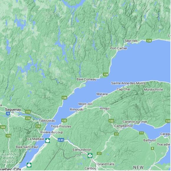 basemap 480 by 480 kms centered on station CGBC at BAIE-COMEAU QC
