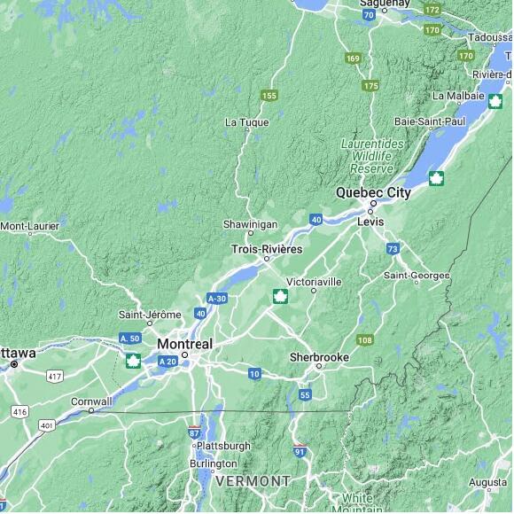 basemap 480 by 480 kms centered on station CGRQ at TROIS RIVIERES QC