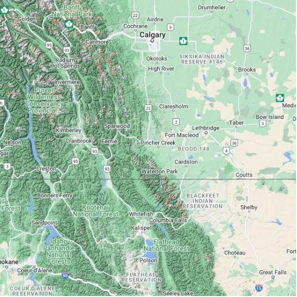 basemap 480 by 480 kms centered on station CPBM at BEAVER MINES AB