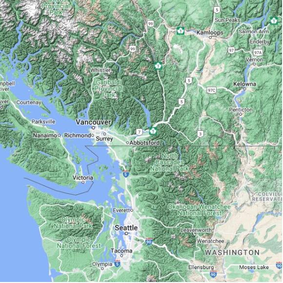 basemap 480 by 480 kms centered on station CVCL at CULTUS LAKE BC