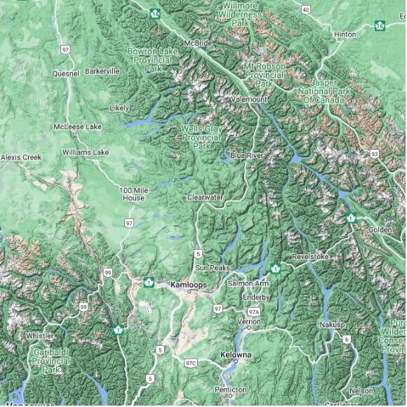 basemap 480 by 480 kms centered on station CVCW at CLEARWATER AUTO BC