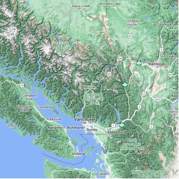 basemap 480 by 480 kms centered on station CVOC at WHISTLER - NESTERS BC